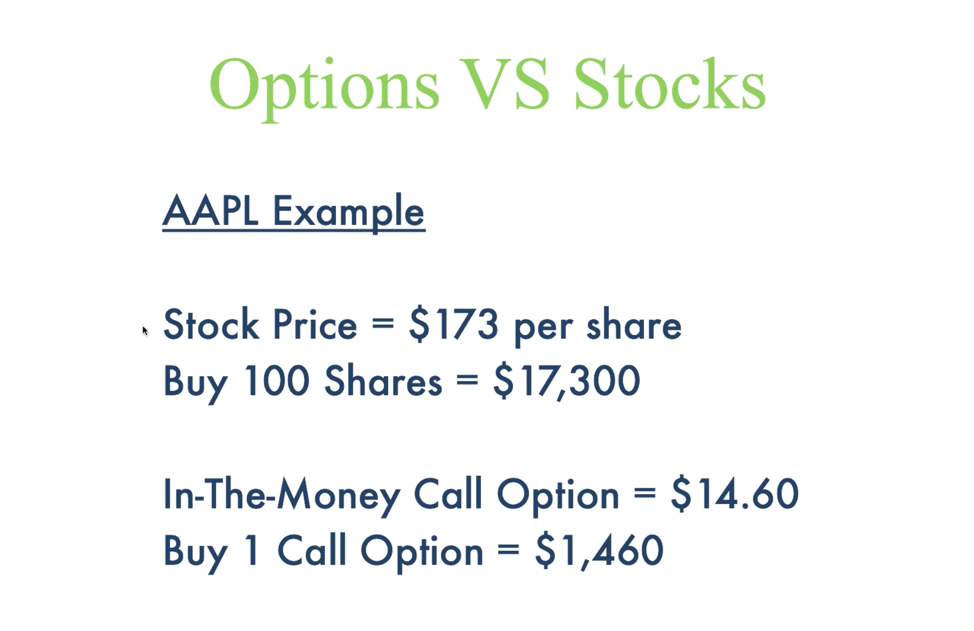 Options VS Stocks Example