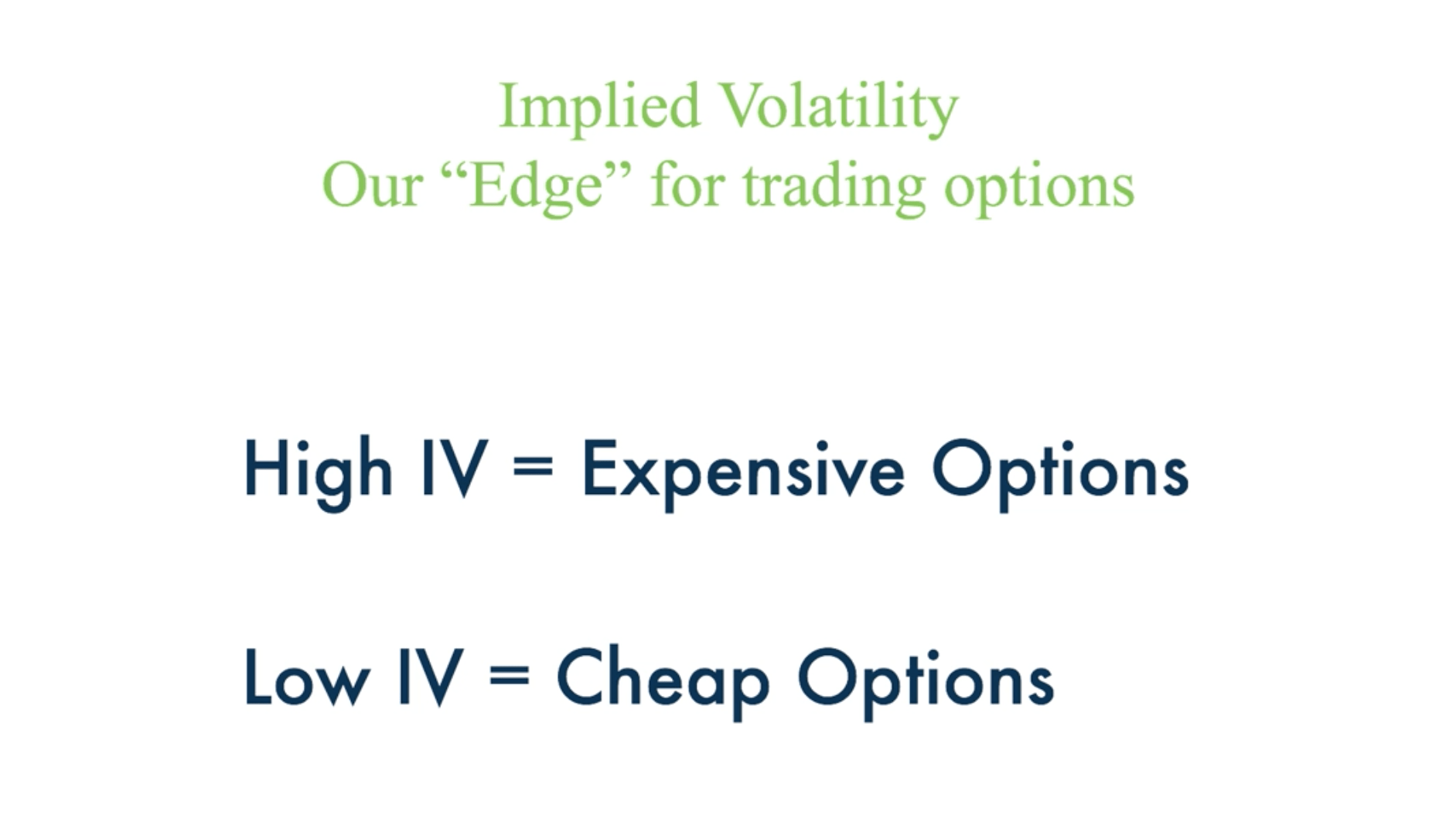 High IV = Expensive Options Low IV = Cheap Options
